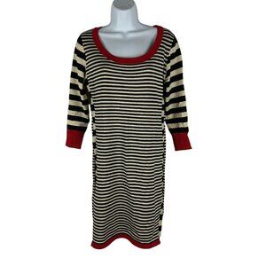 Pink Rose Striped Knit Dress With Red Accents Size L 3/4 Sleeves